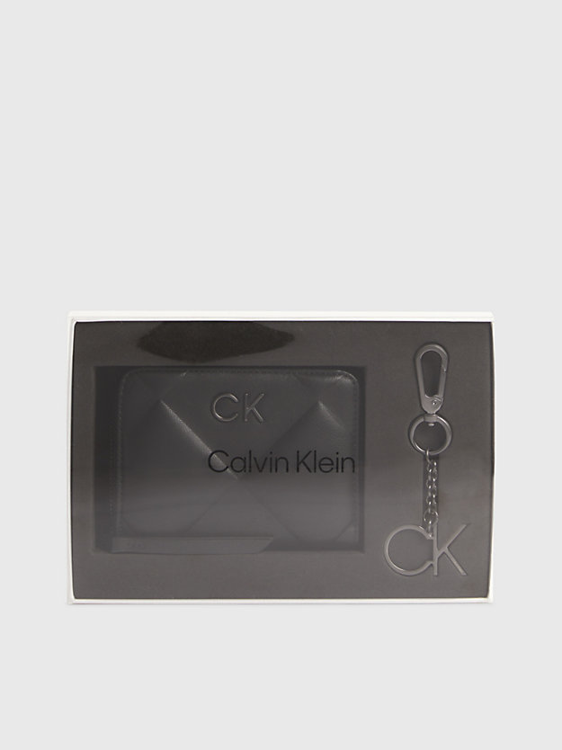 ck black cadeauset van doorgestikte portemonnee en sleutelhanger voor dames - calvin klein