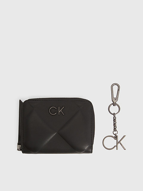 black quilted wallet and keyring gift set for women calvin klein