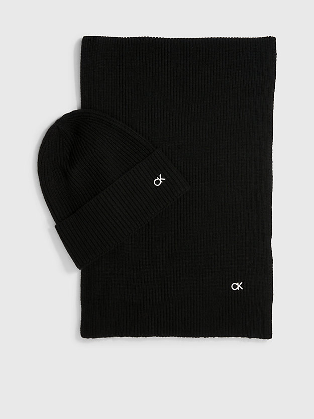 ck black scarf and beanie gift set for women calvin klein