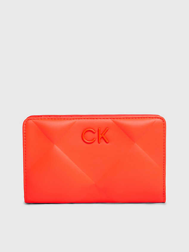 orange quilted rfid bifold wallet for women calvin klein