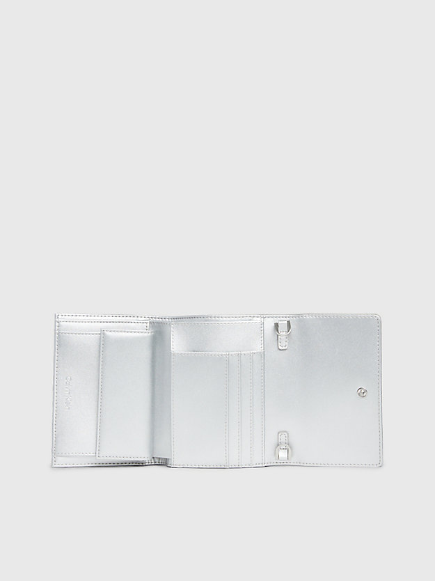 silver emb/deb metallic crossbody wallet bag for women calvin klein