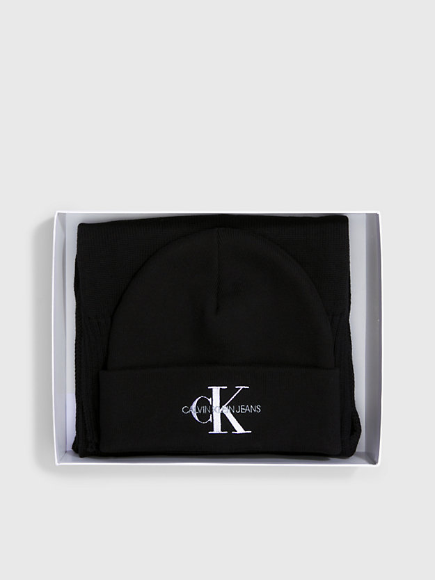 set regalo con sciarpa e berretto in cotone black da donna calvin klein jeans
