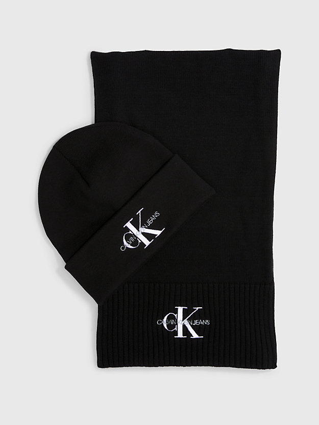 set regalo con sciarpa e berretto in cotone black da donna calvin klein jeans
