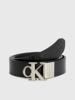 Calvin Klein Women's Two-in-One Reversible CK Monogram Buckle, Black/Grey  Plaque, Small at  Women's Clothing store