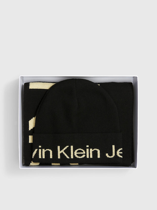 set regalo con sciarpa e berretto black da donna calvin klein jeans