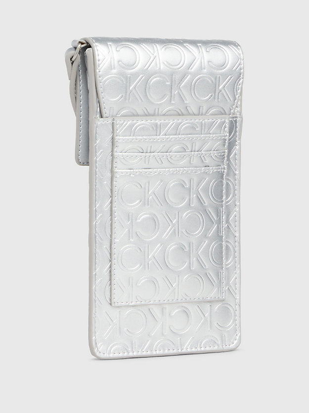 silver emb/deb metallic crossbody phone bag for women calvin klein