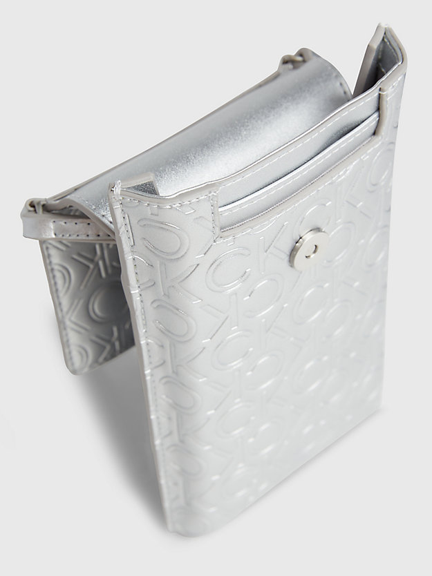 silver emb/deb metallic-crossbody phone bag für damen - calvin klein