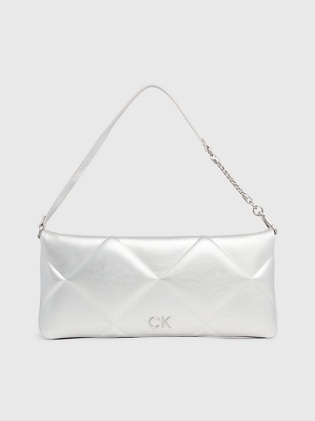 silver metallic quilted clutch bag for women calvin klein