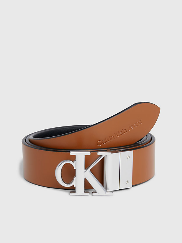 black / cognac reversible logo belt for women calvin klein jeans