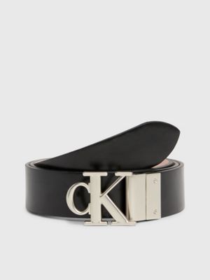 Calvin Klein Women's Two-in-One Reversible CK Monogram Buckle, Black/Grey  Plaque, Small at  Women's Clothing store