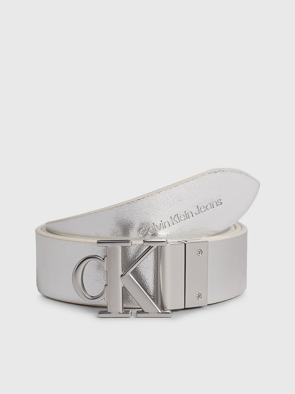 WHITE/SILVER SPECCHIO Reversible Logo Belt undefined Women Calvin Klein