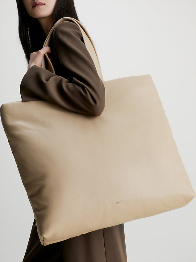 beige oversized soft tote bag for women calvin klein