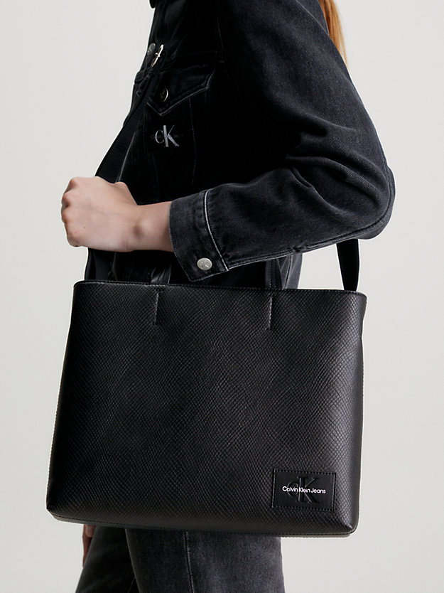 black slim snakeskin tote bag for women calvin klein jeans