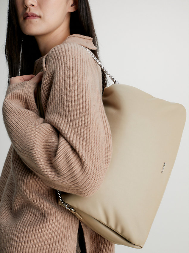 beige soft shoulder bag for women calvin klein