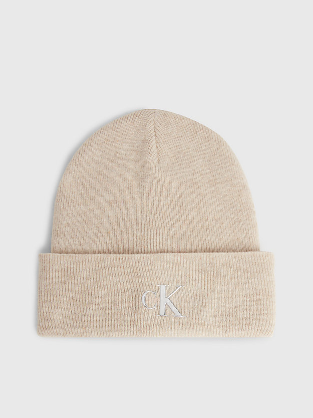 plaza taupe wool blend beanie for women calvin klein jeans