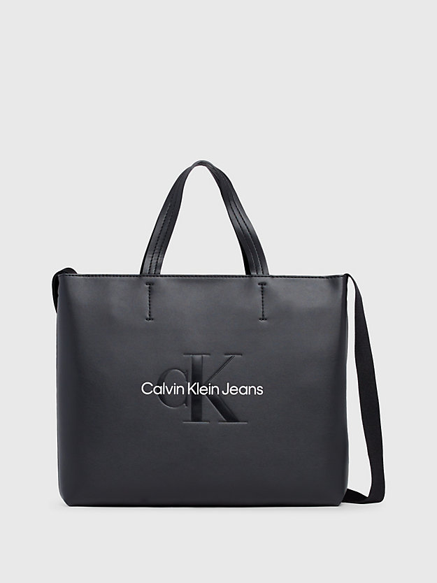 black/metallic logo schmale tote-bag für damen - calvin klein jeans