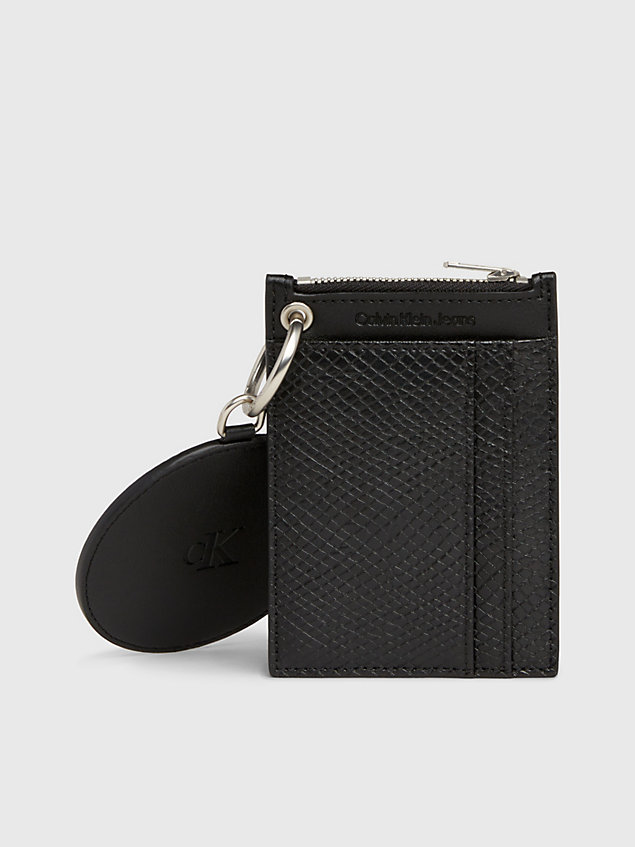 black portemonnaie mit rundum-reißverschluss aus schlangenleder für damen - calvin klein jeans