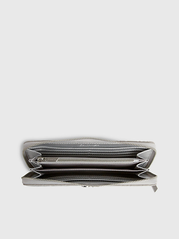 silver emb/deb large rfid zip around wallet for women calvin klein