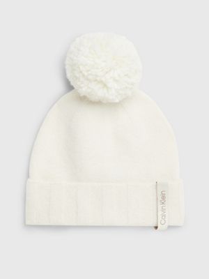 Calvin Klein Women`s Faux Fur Cable Knit Pom Pom Beanie (B_BSH(A2KH7034)/G,  One Size) at  Women's Clothing store