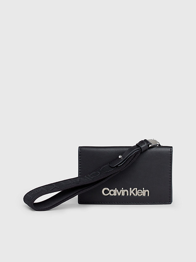 portafoglio con zip integrale e borsellino portamonete da polso rfid black da donne calvin klein