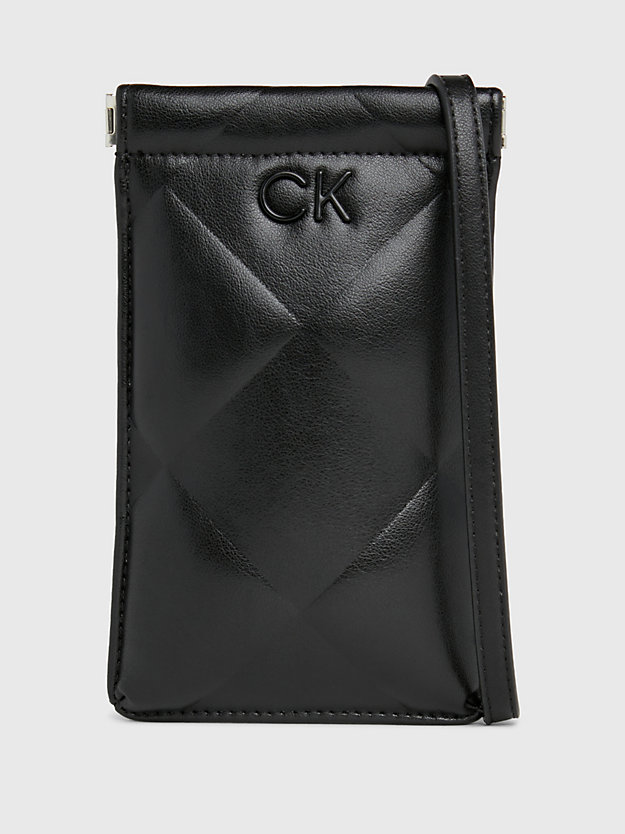ck black quilted crossbody phone pouch for women calvin klein