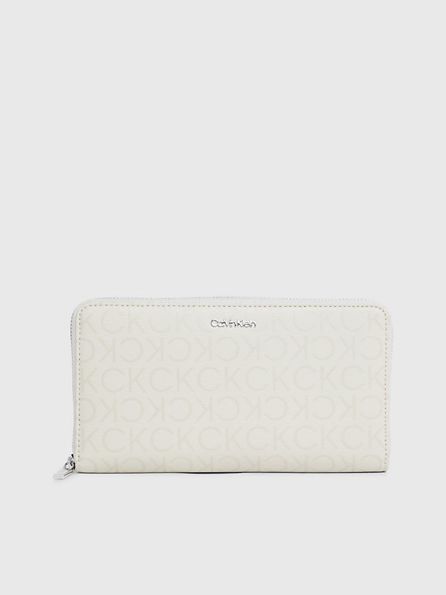 grand portefeuille anti-rfid zippé avec logo stoney beige epi mono pour femmes calvin klein