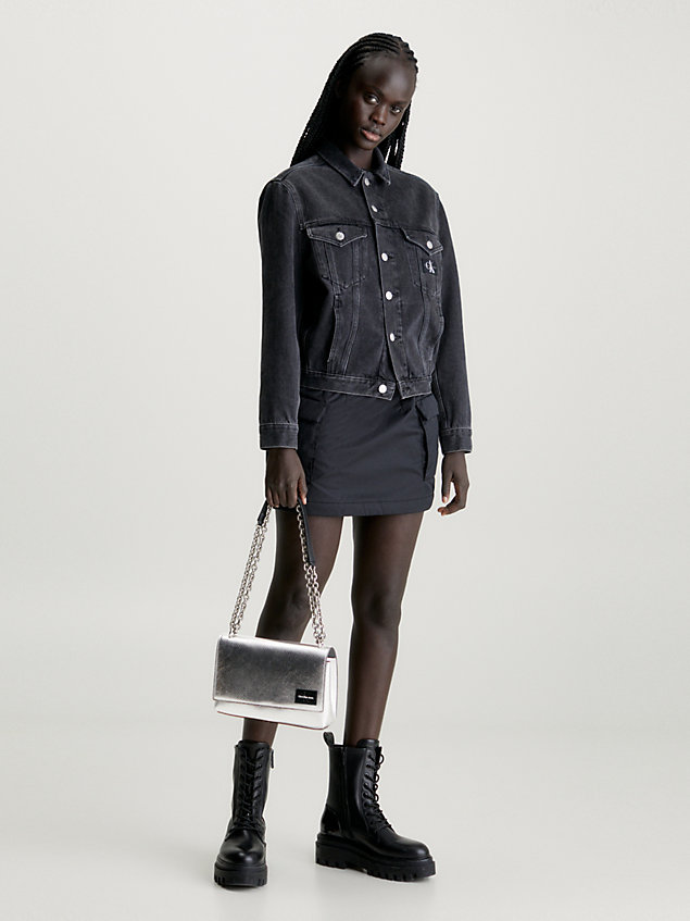 black convertible snakeskin shoulder bag for women calvin klein jeans