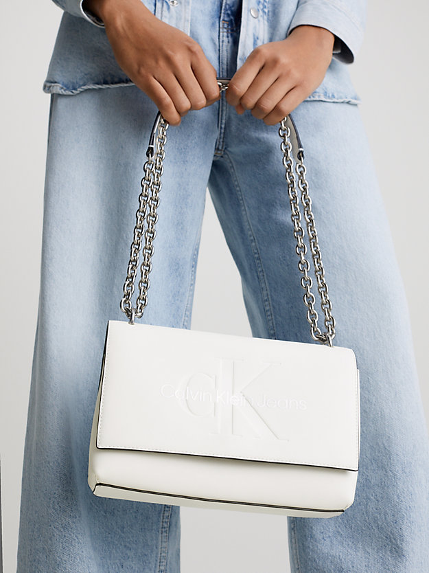 borsa da spalla convertibile white/silver logo da donne calvin klein jeans