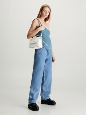Minigonna In Denim Stonewashed Blu Trasformata In Borsa A Tracolla - Donna