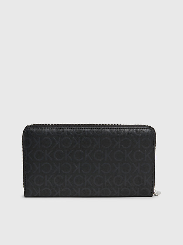black mono portfel z zamkiem wokół z logo i blokadą rfid dla kobiety - calvin klein