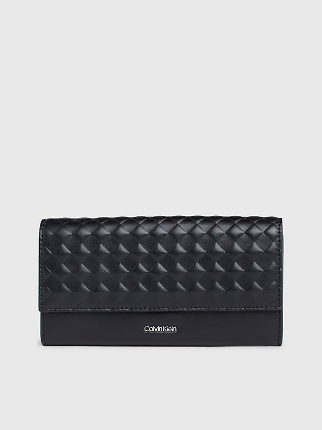 black large quilted rfid trifold wallet for women calvin klein