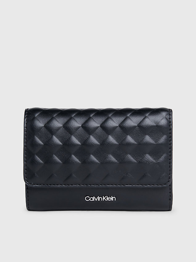 black small quilted rfid trifold wallet for women calvin klein