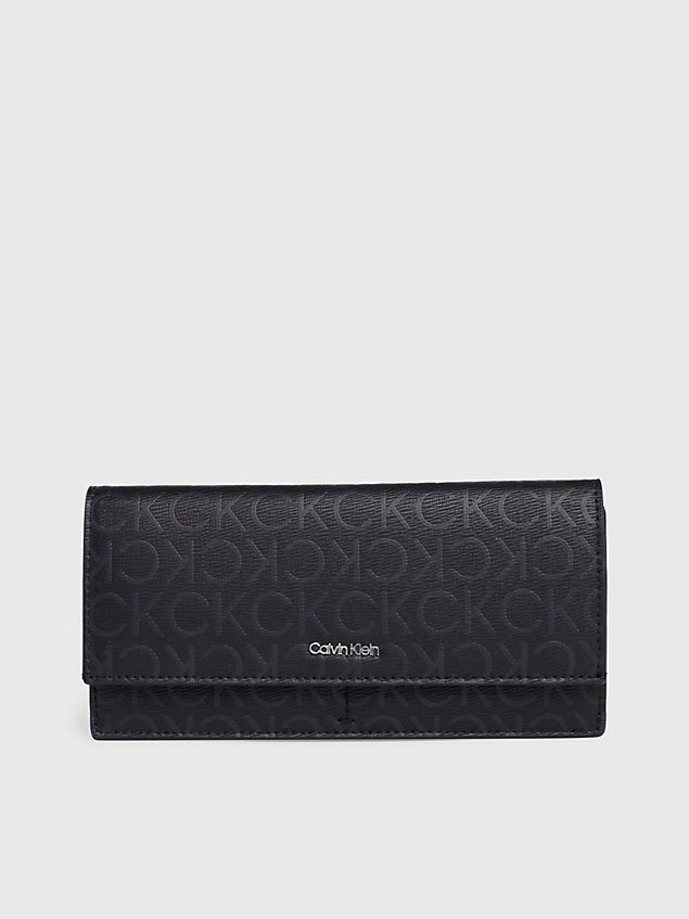 black duży trzyczęściowy portfel z logo i blokadą rfid dla kobiety - calvin klein