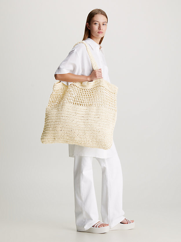 dk ecru large straw tote bag for women calvin klein