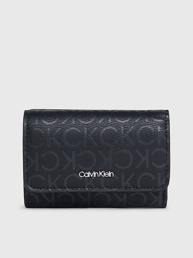 black dreifach faltbares rfid-portemonnaie mit logo für damen - calvin klein