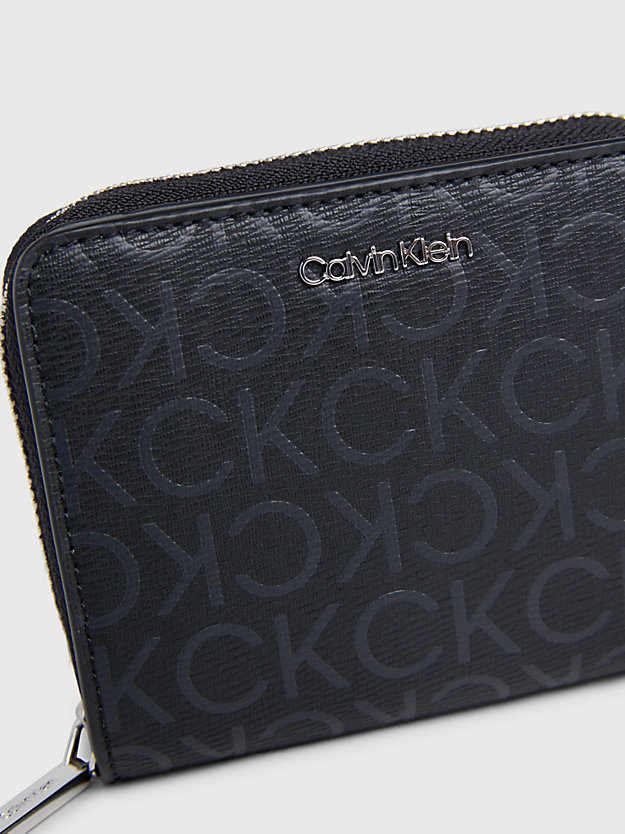black epi mono logo-rfid-portemonnaie mit rundum-reißverschluss für damen - calvin klein