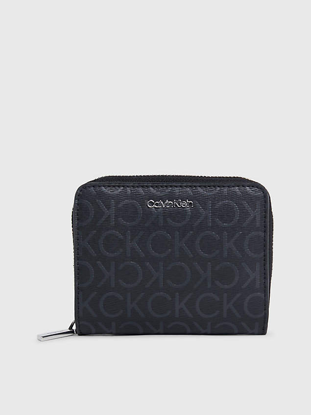 black logo-rfid-portemonnaie mit rundum-reißverschluss für damen - calvin klein