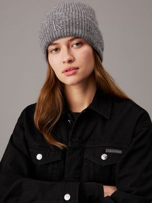 grey heather knit beanie for women calvin klein jeans