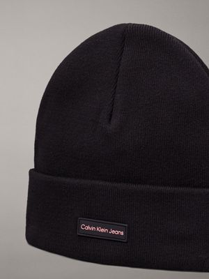 black/dusty rose knit beanie for women calvin klein jeans