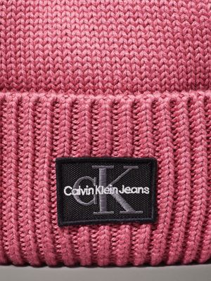 dusty rose knit beanie for women calvin klein jeans