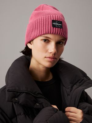 dusty rose knit beanie for women calvin klein jeans