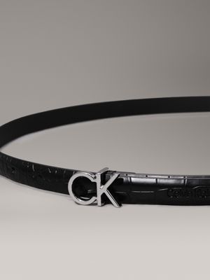 ck black croco croc effect skinny belt for women calvin klein