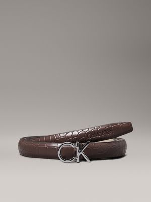 brown croc effect skinny belt for women calvin klein