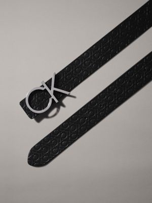 black monogram / gray morn reversible leather logo belt for women calvin klein