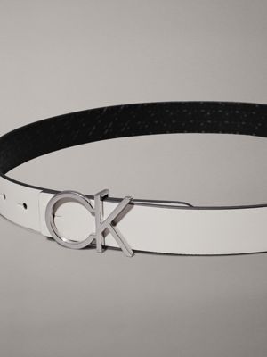 black monogram / gray morn reversible leather logo belt for women calvin klein