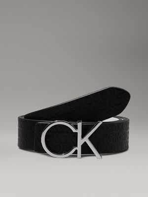 black monogram / gray morn reversible leather logo belt for women calvin klein