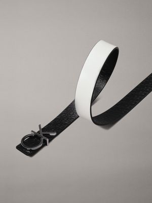 black monogram / gray morn reversible leather logo belt for women calvin klein