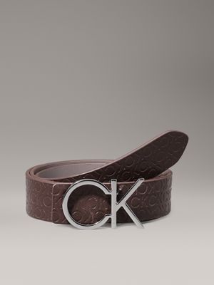 cioccolate lab mono / cinder reversible leather logo belt for women calvin klein