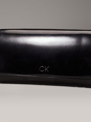 ck black shiny crossbody wallet bag for women calvin klein