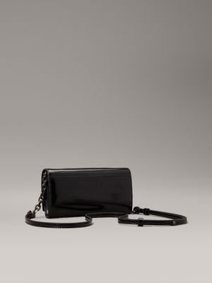 ck black shiny crossbody wallet bag for women calvin klein